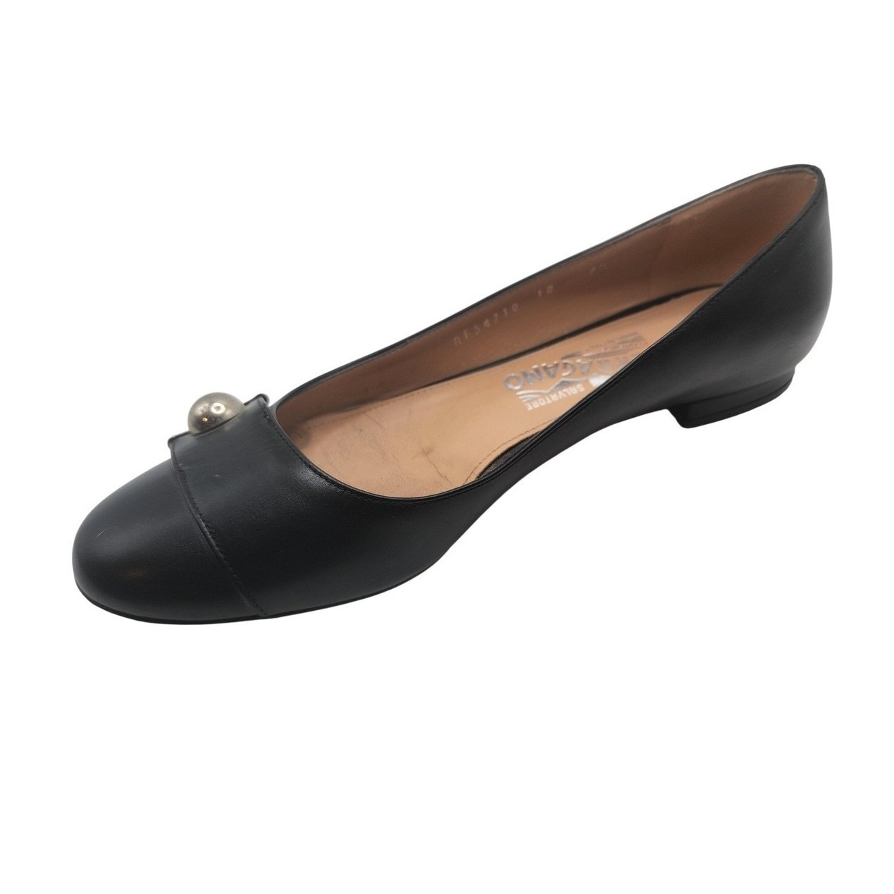 Salvatore Ferragamo Shoes Womens Size 7.5 Black Leather Medallion Flats Italy